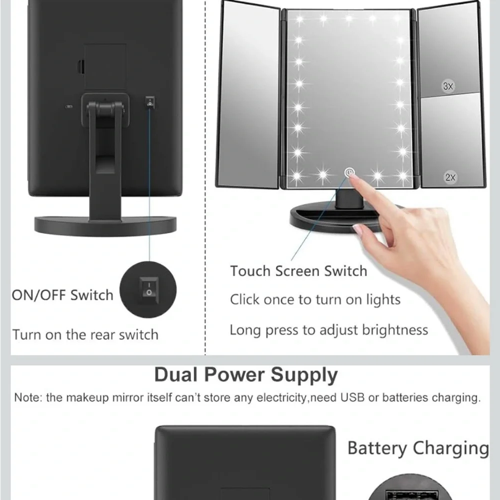 Tri-Fold LED Makeup Mirror